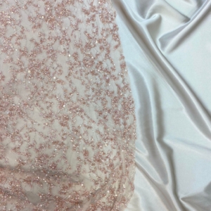 Açık Pembe İşleme Taşlı Dantel Desen